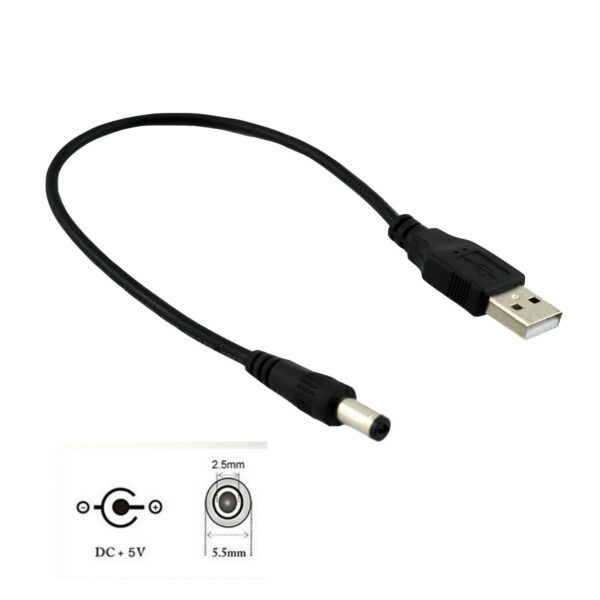 Cabo Usb para plug jack macho 5.5mm e 2.5mm 5 Volts 2A - Image 2